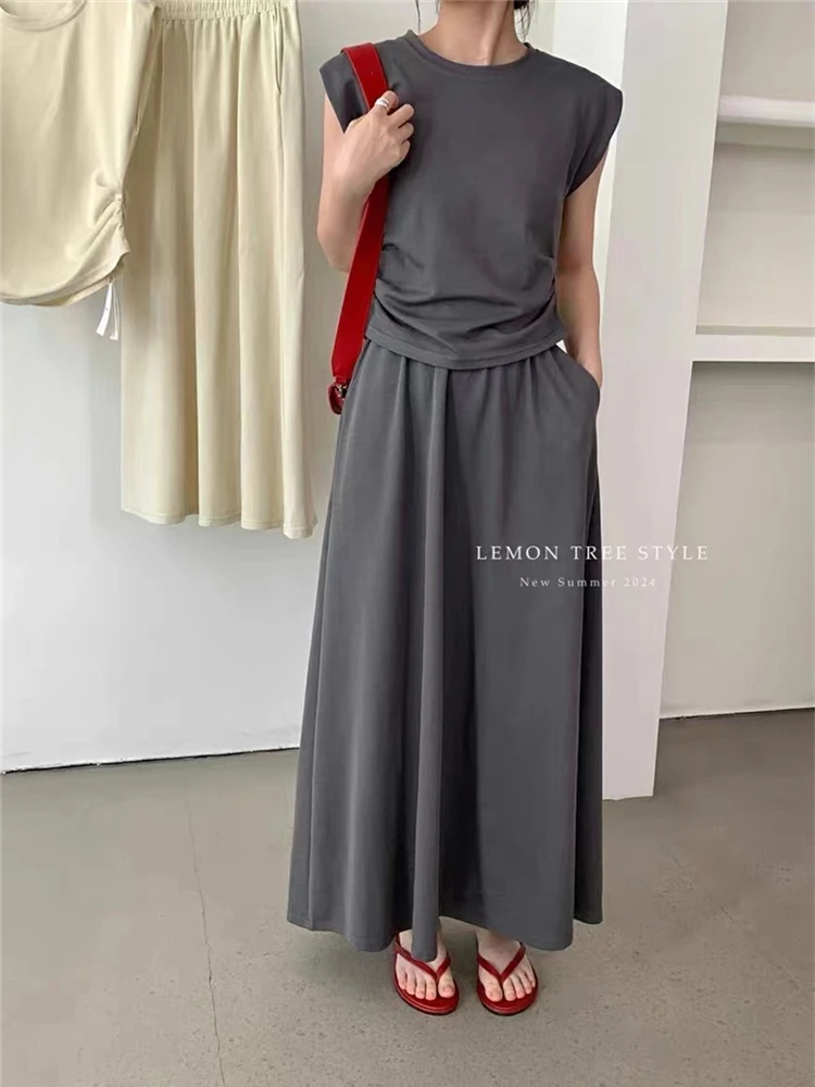 Colorfaith WS6690JM New 2024 Chic Elegant Lady Sets 2 Pieces Korean Fashion Slim Tops With Long Skirts Spring Summer Women Suits