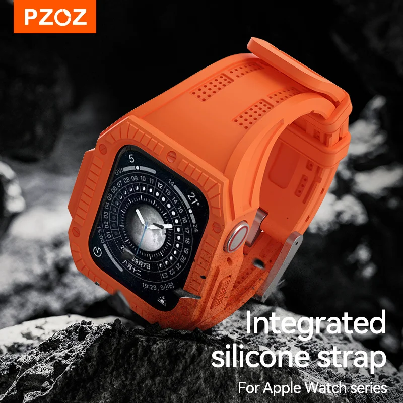 PZOZ Watch bands with Frame For Apple Watch 8 7 6 5 SE 4 44mm 45mm Wrist Strap For iWatch Series 8 7 6 Wristband Silicone Strap