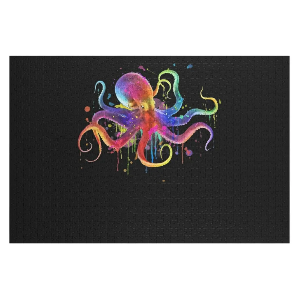 Dripping Rainbow Octopus psychedelic Jigsaw Puzzle Custom Gifts Picture Custom With Photo Puzzle