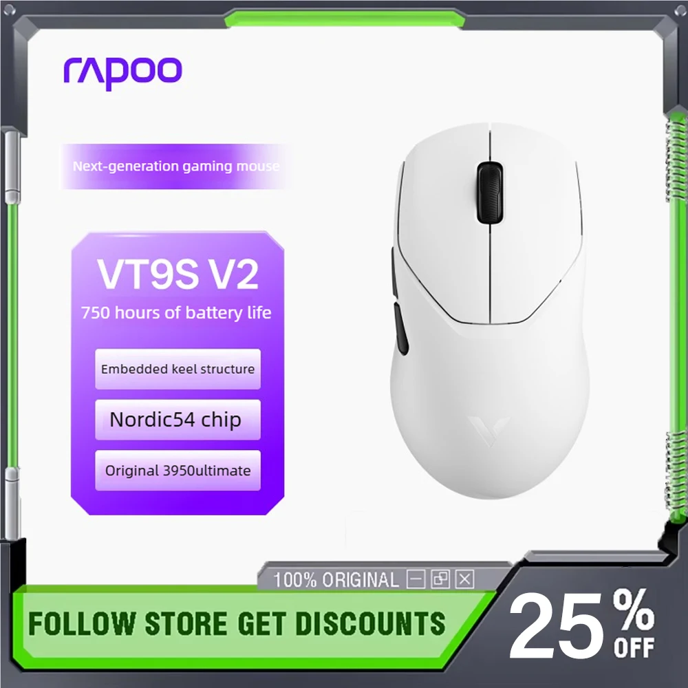 Rapoo VT9s Series Wireless Mouse Dual-mode PAW3955/PAW3950 Ultimate Sensor NORDIC 54 Chip VT9s PRO V2 E-sports Game Mouse