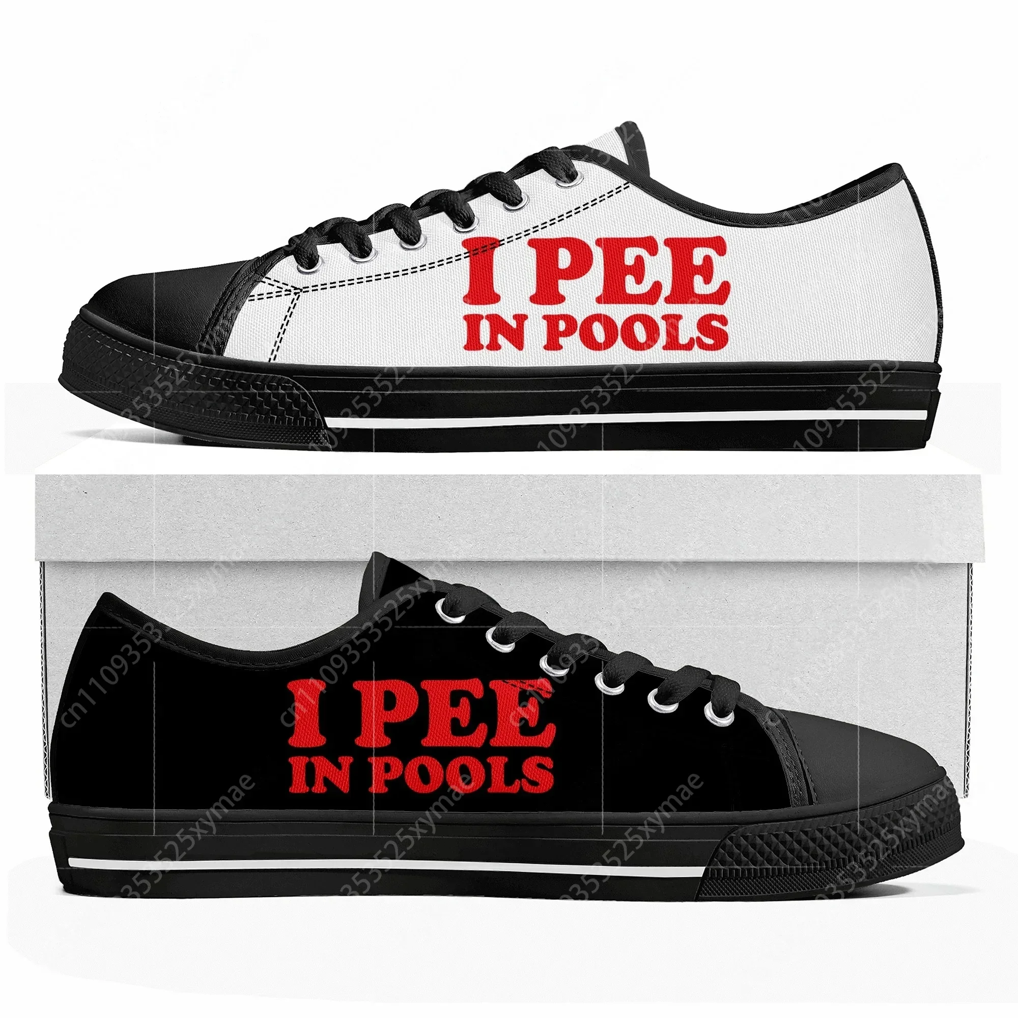 I Pee in Pools Funny Word Low Top Sneakers Womens Mens Teenager High Quality Shoes Custom Made Canvas Sneaker Casual Couple Shoe