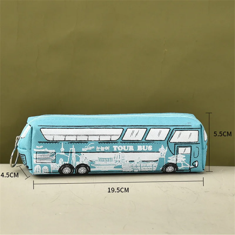 Bus-shaped canvas backpack Single-layer minimalist school supplies stationery bag Office desk storage bag