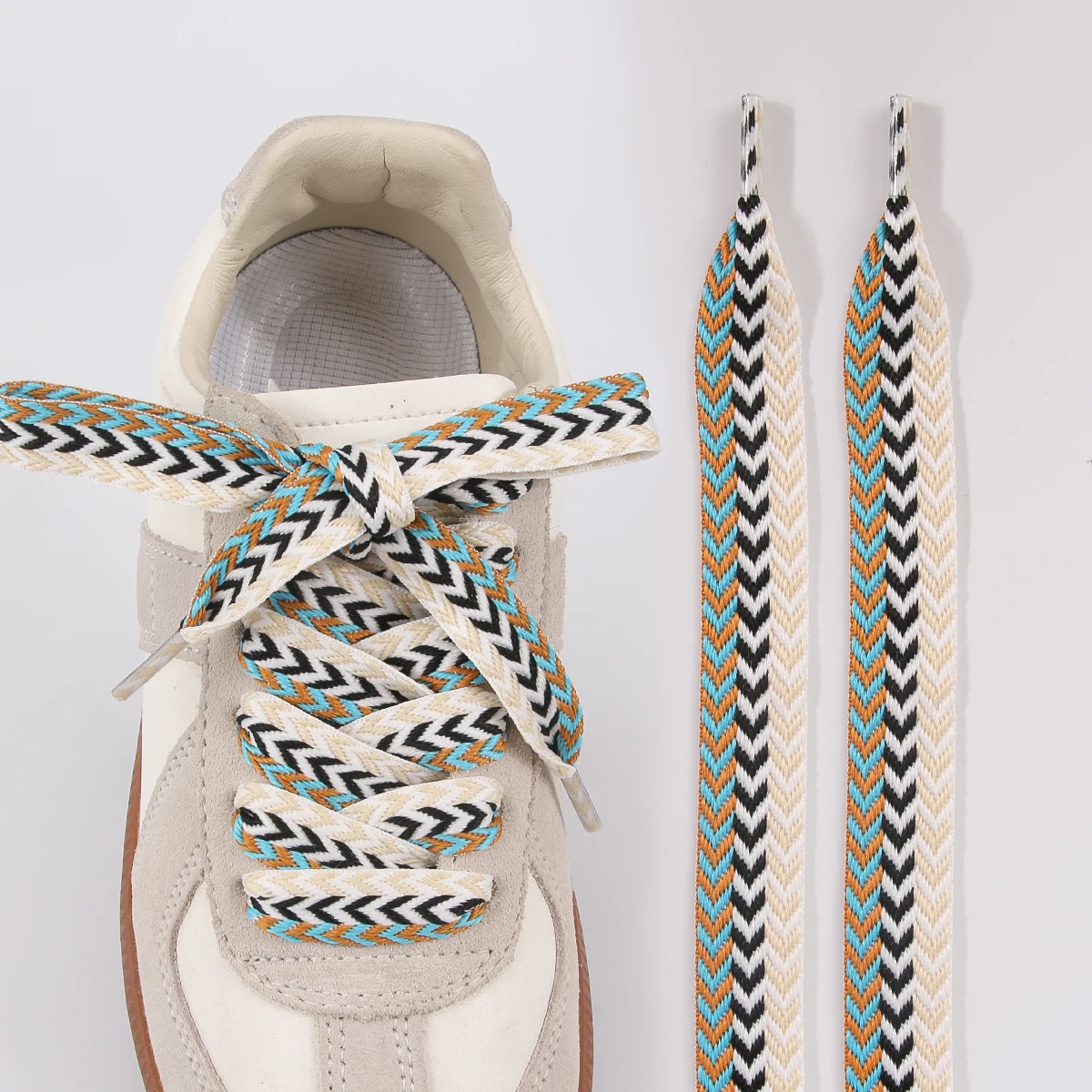 1 Paar gewebte Schnürsenkel mit Wellenmuster, flache Schnürsenkel, 1,5 cm breit, für Sportschuhe, Laufschuhe, Sneaker und Stiefel. – Detail 17
