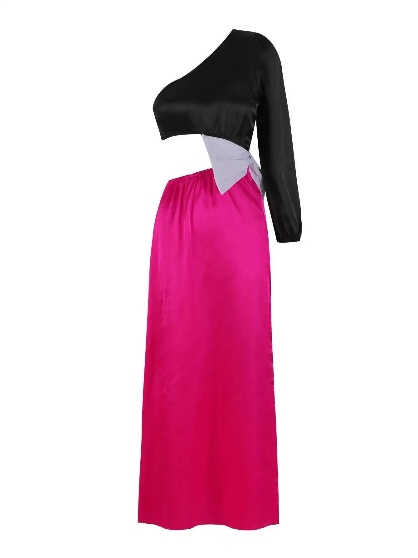 Um ombro midi feminino elegante bandagem divisão recorte maxi vestido verão bodycon feminino roupas de festa à noite