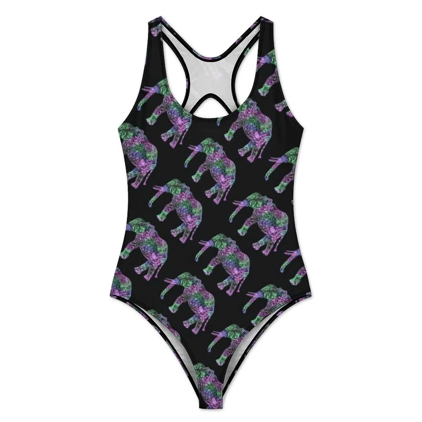 Neon Elephant Swimsuit Colorful Tribal Print One Piece Swimwear Push Up Simple Bathing Suits Sexy Surfing Graphic Swimsuits