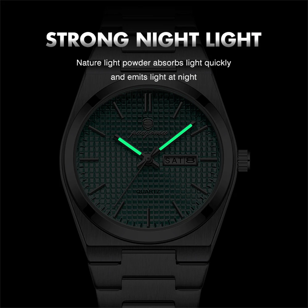 Reloj de pulsera PAAZOMU de lujo para hombre, reloj luminoso resistente al agua con fecha y semana para hombre, relojes de acero inoxidable para hombre, reloj deportivo de cuarzo para hombre