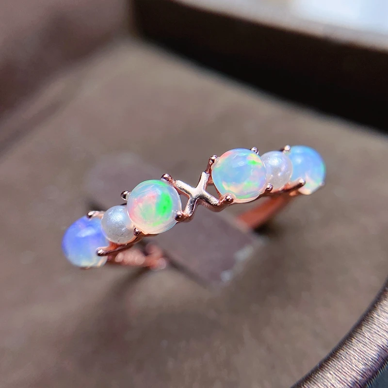 Natural Australian Opal Ring, simple and exquisite for women, 925 Sterling Silver fire color is strong