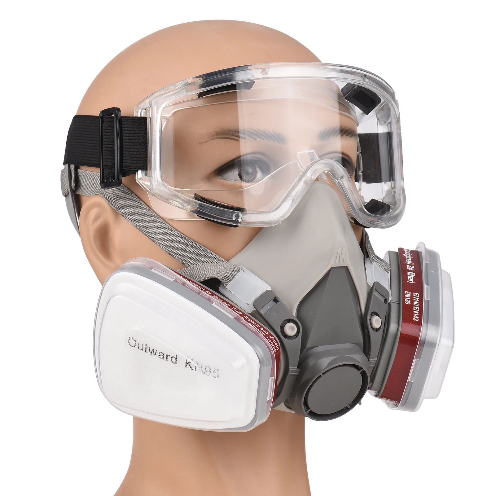 Reusable Respirator Half Facepiece 6200 Gas Mask Breathing Protection with Safety Goggles for Welding Polishing Woodworking