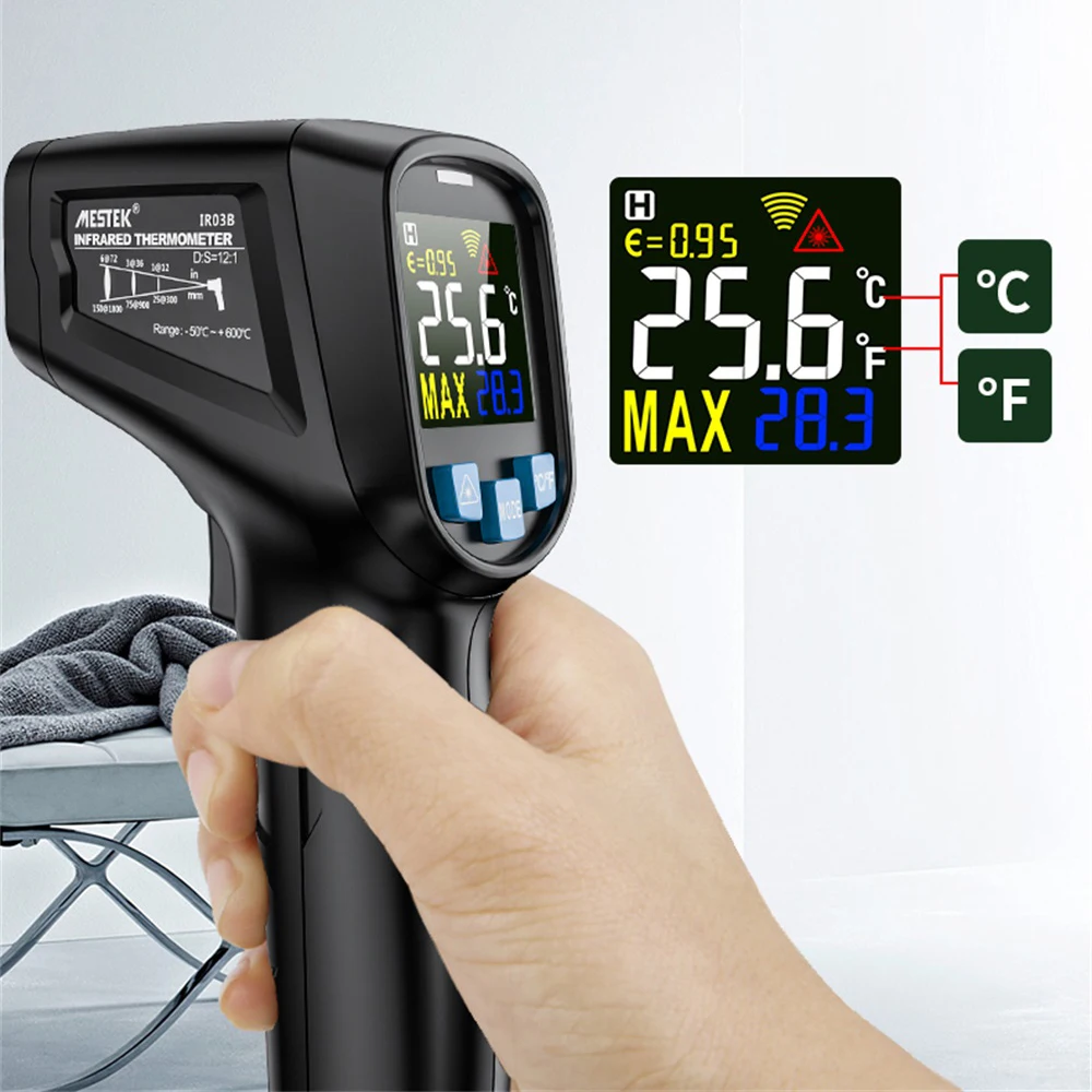 Инфракрасный промышленный термометр MESTEK IR03A/IR03B,-50 ~ 600 ℃, ручной ИК-термометр, тестер температуры, Бесконтактный пирометр