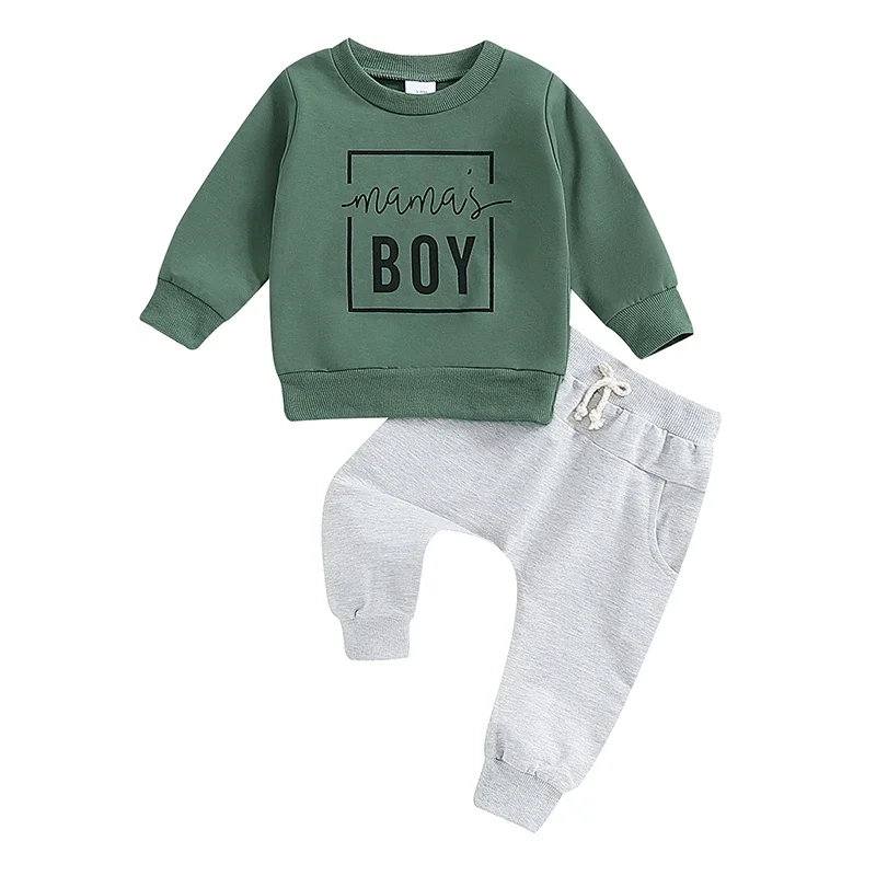 0-36months Baby Boy Spring Fall Outfits Classic Long Sleeve Letter Pattern Sweatshirt + Pants Set Toddler Boys Activewear