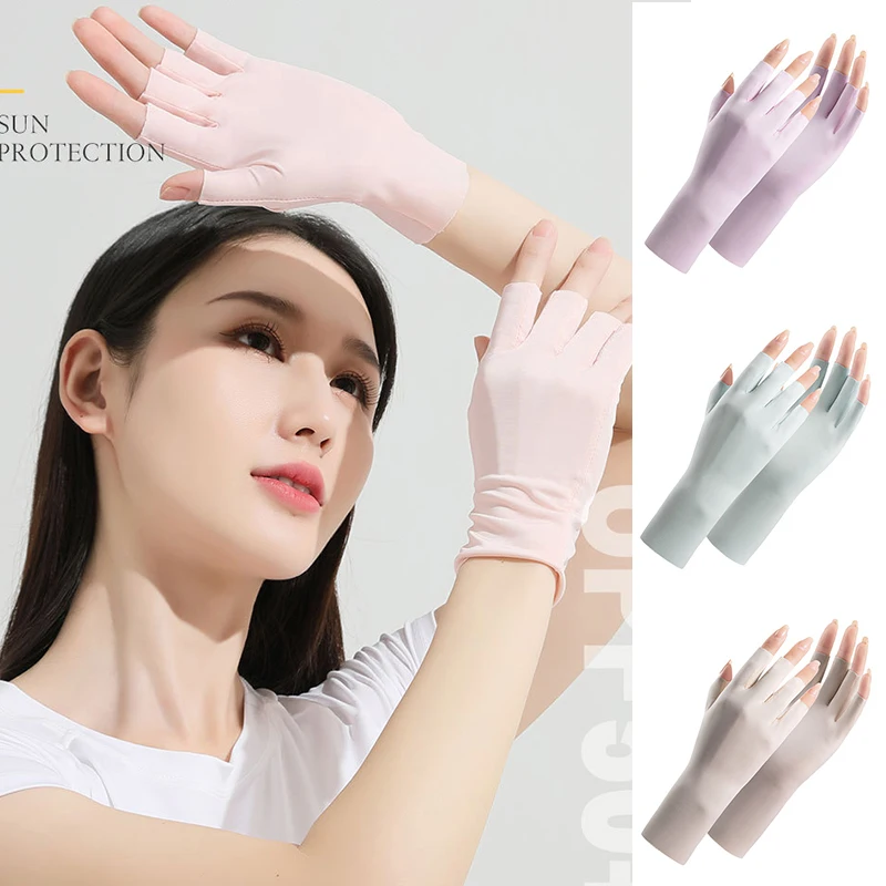 Summer Ice Silk Half Fingers Gloves Anti Uv Radiation Protection Gloves Thin Fingerless Mitten Outdoor Driving Sunscreen Mittens