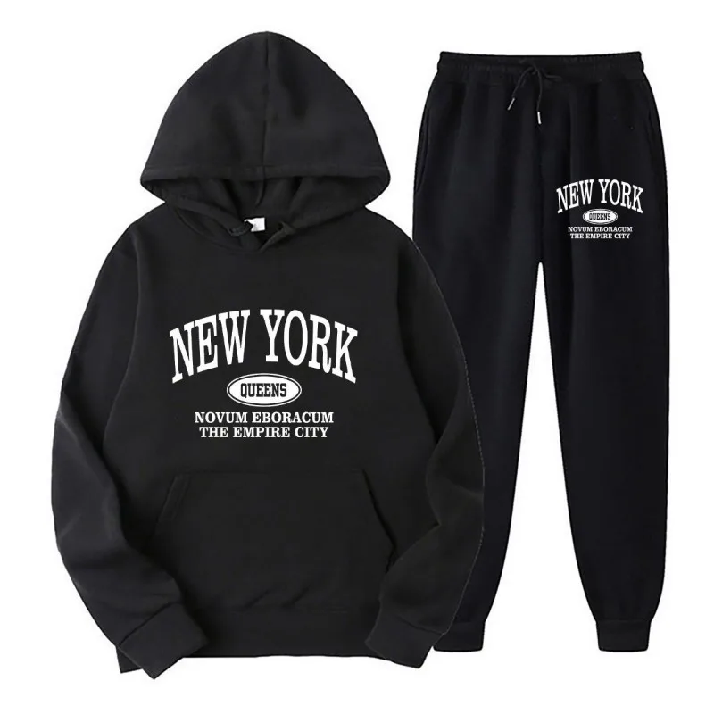 

New Cross-border European and American Men's Hooded Sweatshirt Set, Fashionable Printed Casual Sportswear Set for Me