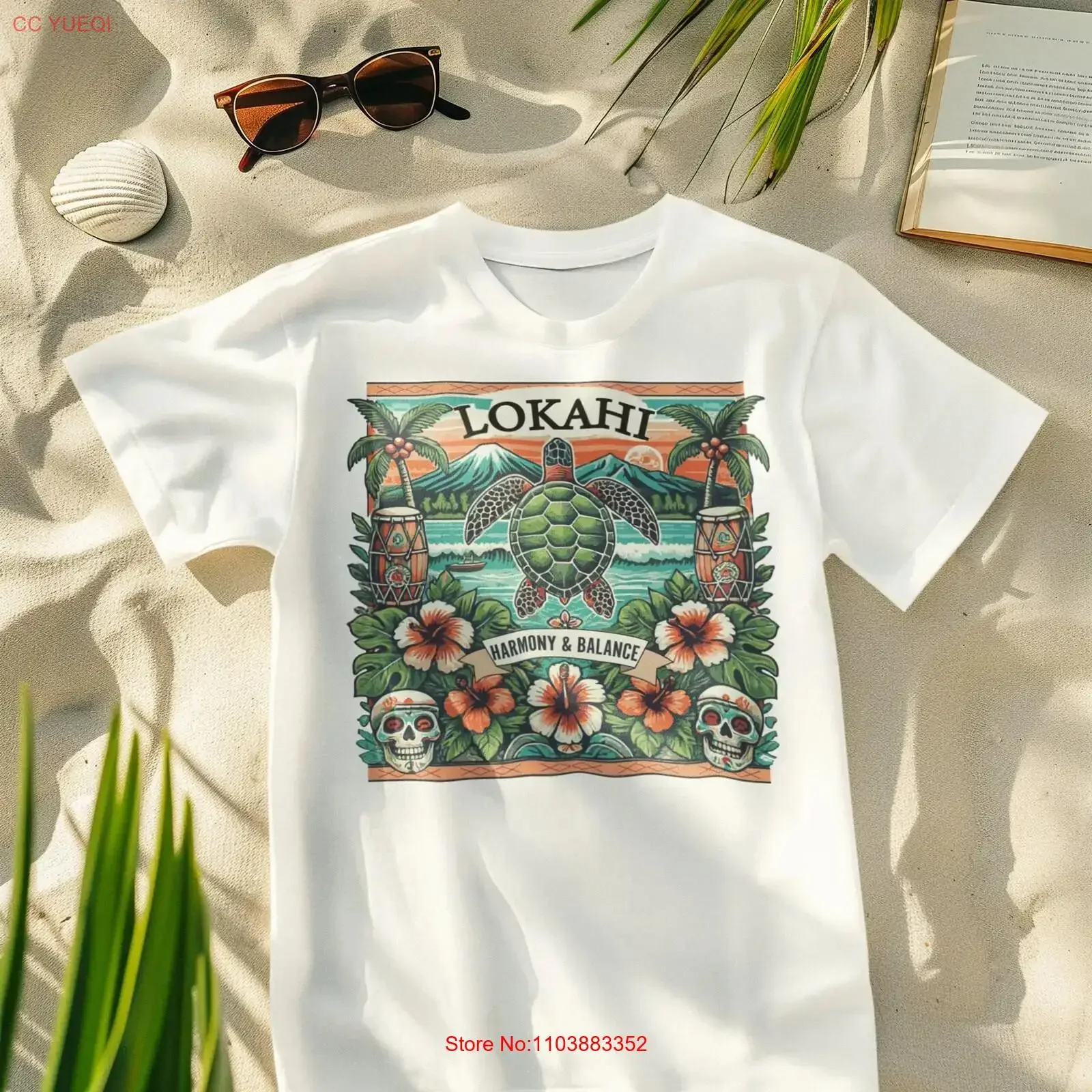 Hawaii Lokahi Harmony and Balance Pure Bliss t-shirt vintage délavé mode homme étiré élégant graphique polyvalent doux
