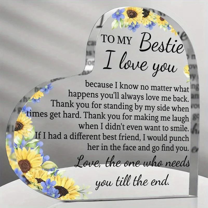 

1PC Heart Sunflower Acrylic Gift - 2D Flat Friendship Keepsake for All Occasions