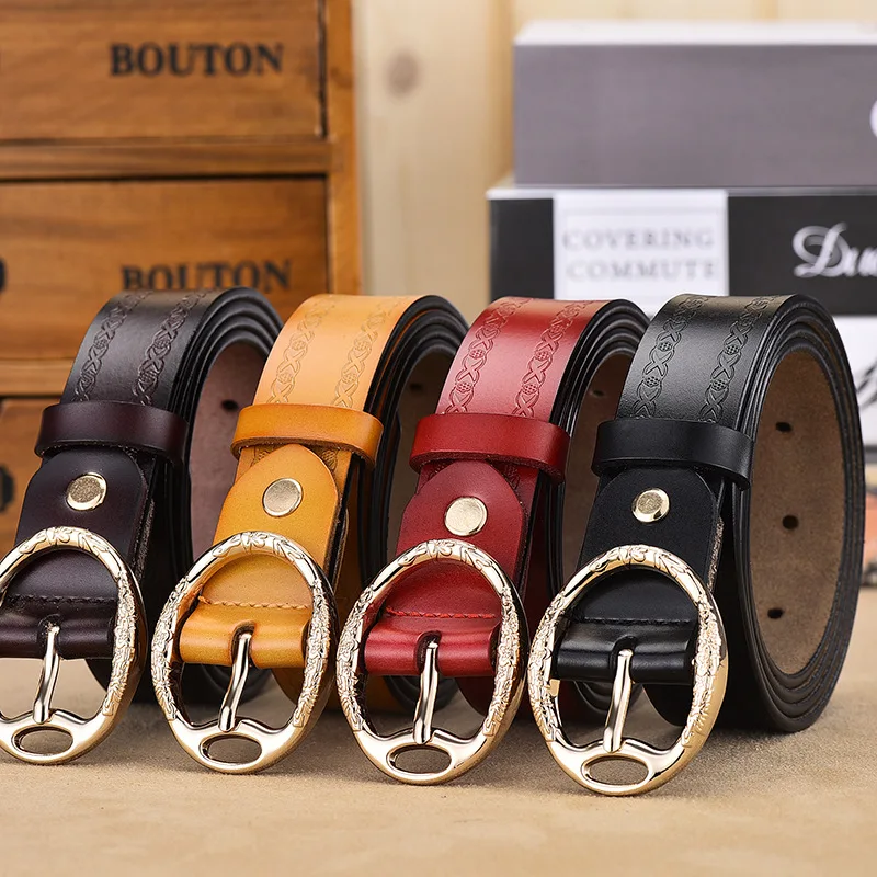 Ladies' belt, genuine leather needle buckle, retro versatile belt, Korean version belt, pure cowhide