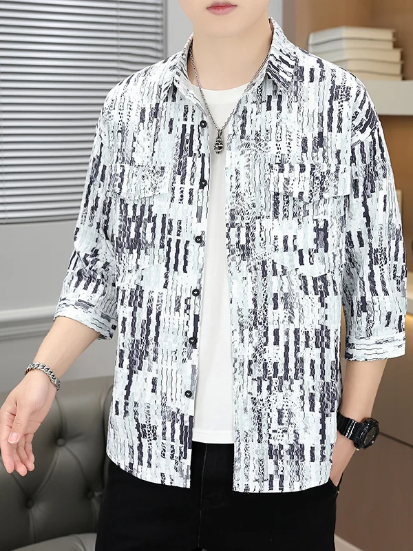 

Summer Men's Ice Silk irt f Sve Tie Dye Striped Loose Fit Regular Length Button down Casual irt Thin Mens Long Sve