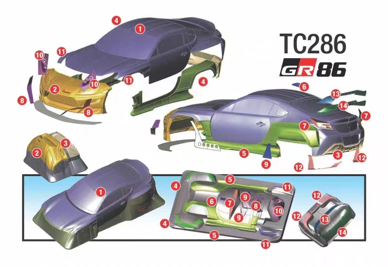 1/10 GR86 Pandem, On Road Car, RC Drift body shell, 195mm width, 258mm Chassis, Tamiya tt01 tt02, Kyosho fazer