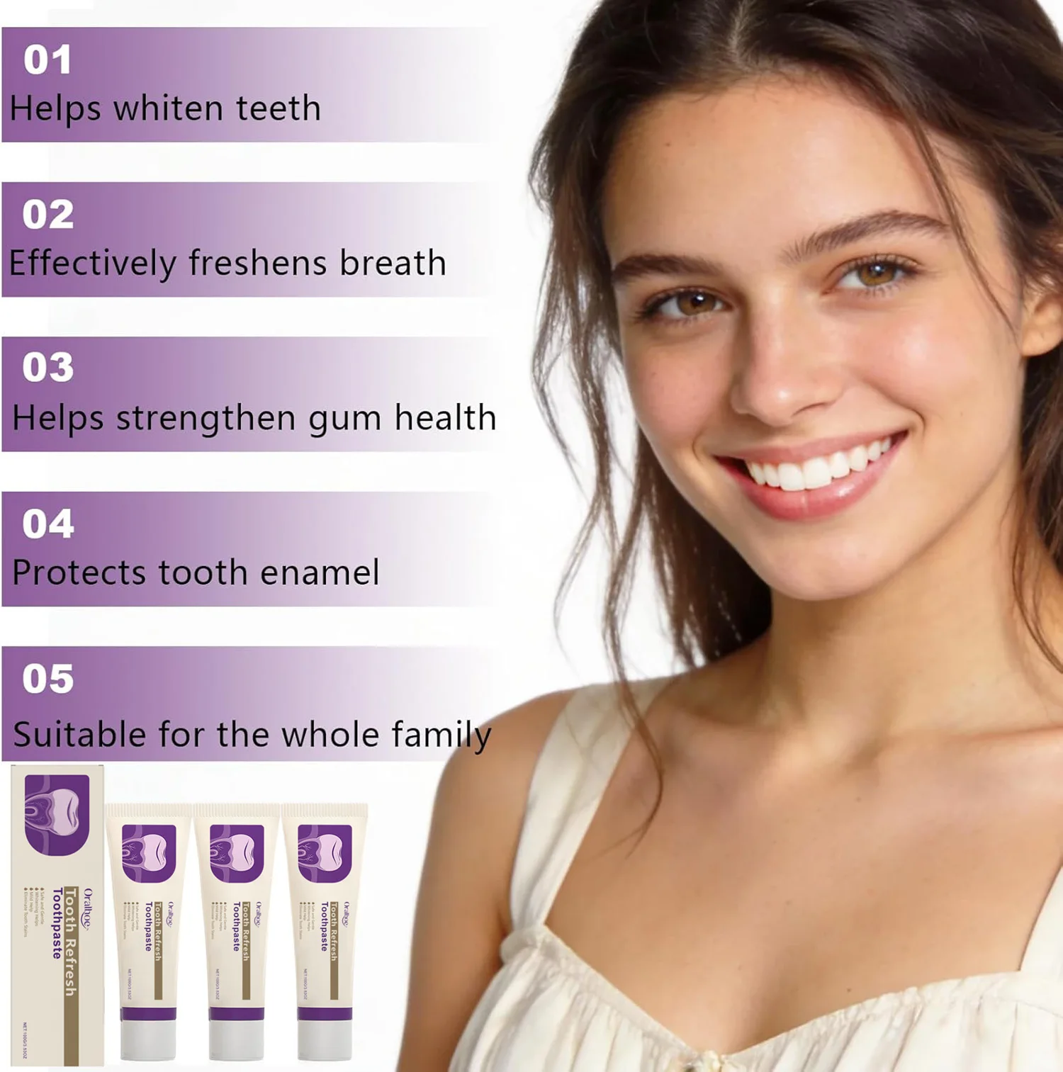 Tooth Refresh Whitening Minty Toothpaste Natural Oral Care with Enamel Repair, Removes Coffee, Wine Stains, Gentle for Daily Use