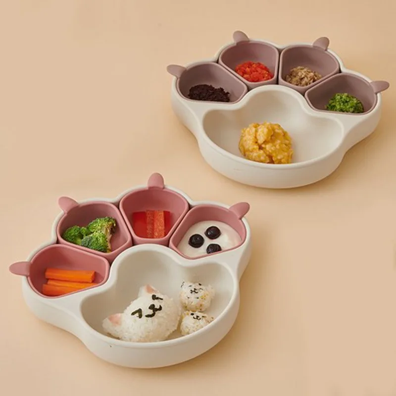 

New Baby Silicone Bear Paw Plate Large Suction Cup Divided BPA Free Feeding Tray For Toddlers
