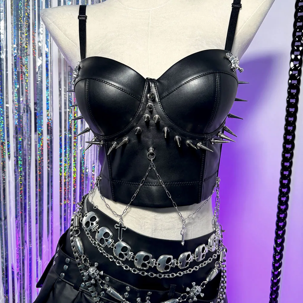 

Cyber Y2K Halter Camisole TOPS Harajuku Chain Goth Emo Gothic Grunge Fashion Revival Spike Studded Rivet E-Girls Punk Rock Skull
