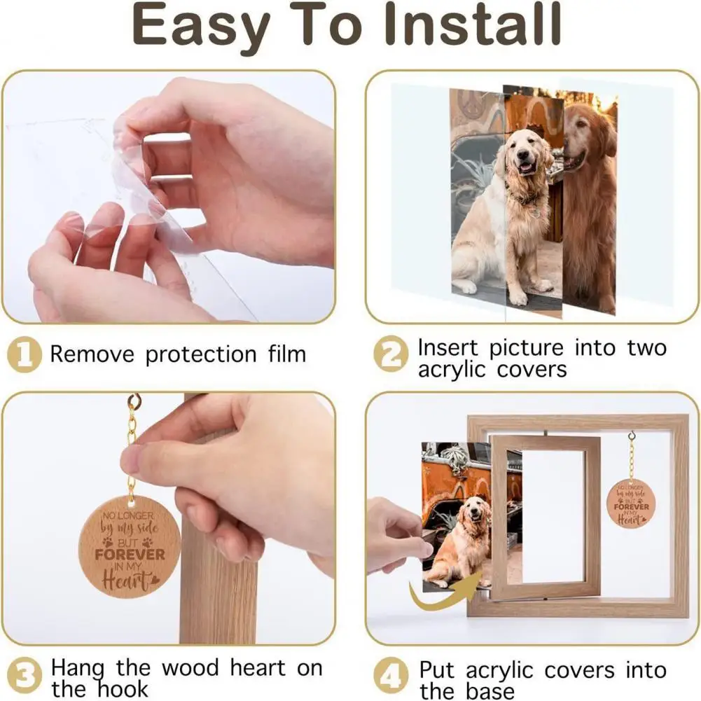 Pet Memory Photo Frame Rotatable Photo Frame Pet Wooden Photo Frame Rotatable Dog Cat Picture Display Desktop for 4x6-inch