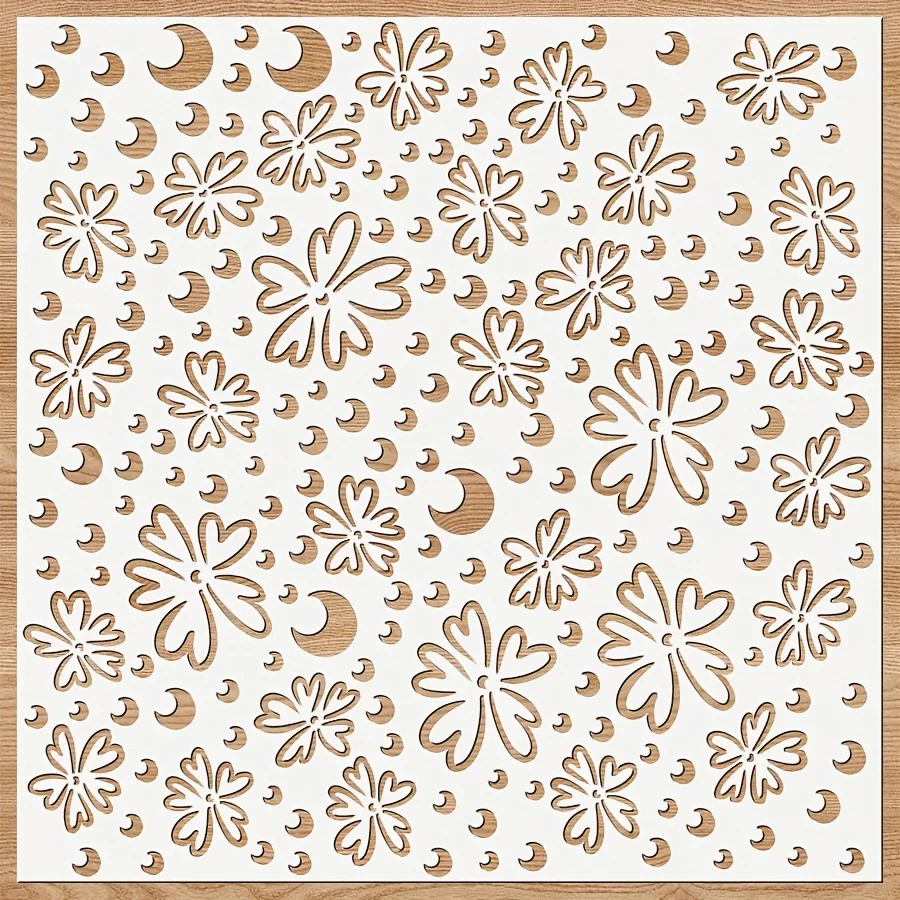 PET Flower Moon Drawing Stencil | Reusable DIY Airbrush Template | Star Moon Floral Pattern | Craft Painting Tool