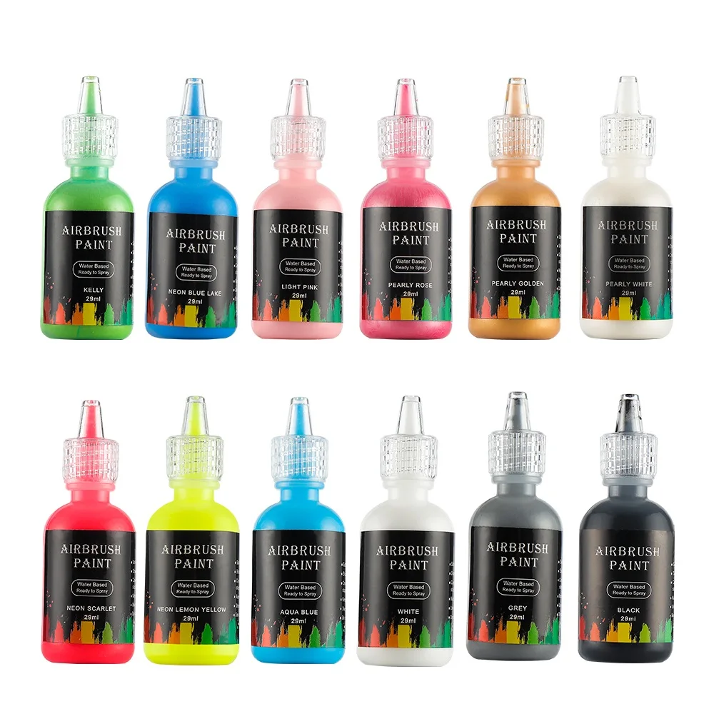 12 Colors 29ML Nail Airbrush Inks for Spray Gun Nail Art Nail Painting Pigment Inks Airbrush Kit Color Nail Tools Manicure Gel