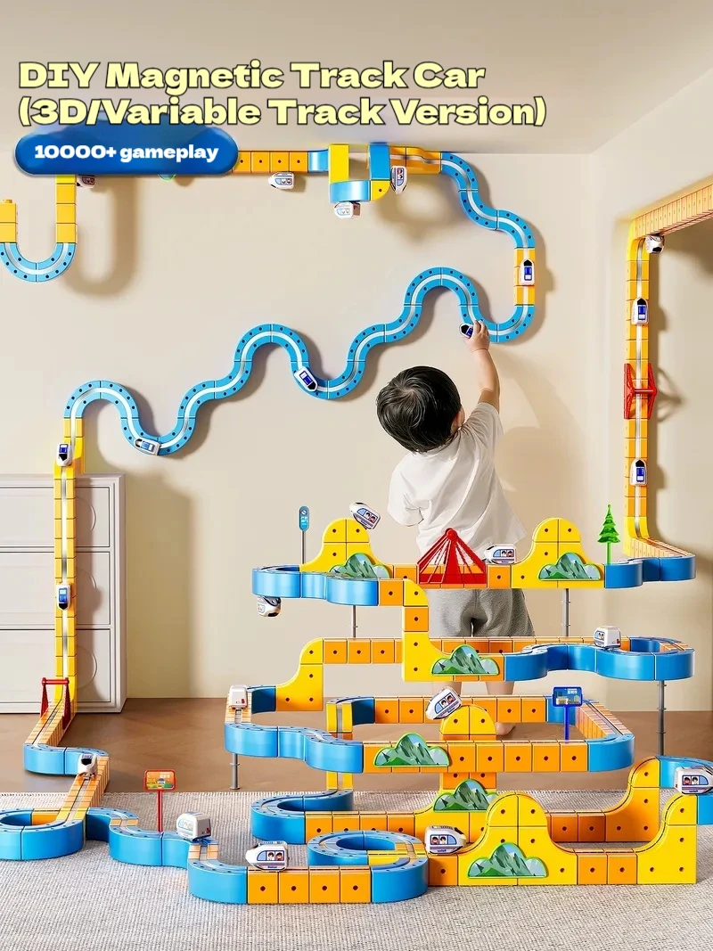 Electric Magnetic Track Train for Kids - STEM Montessori Toy DIY Magnetic Construction Tracks, Brain Development Learning Set