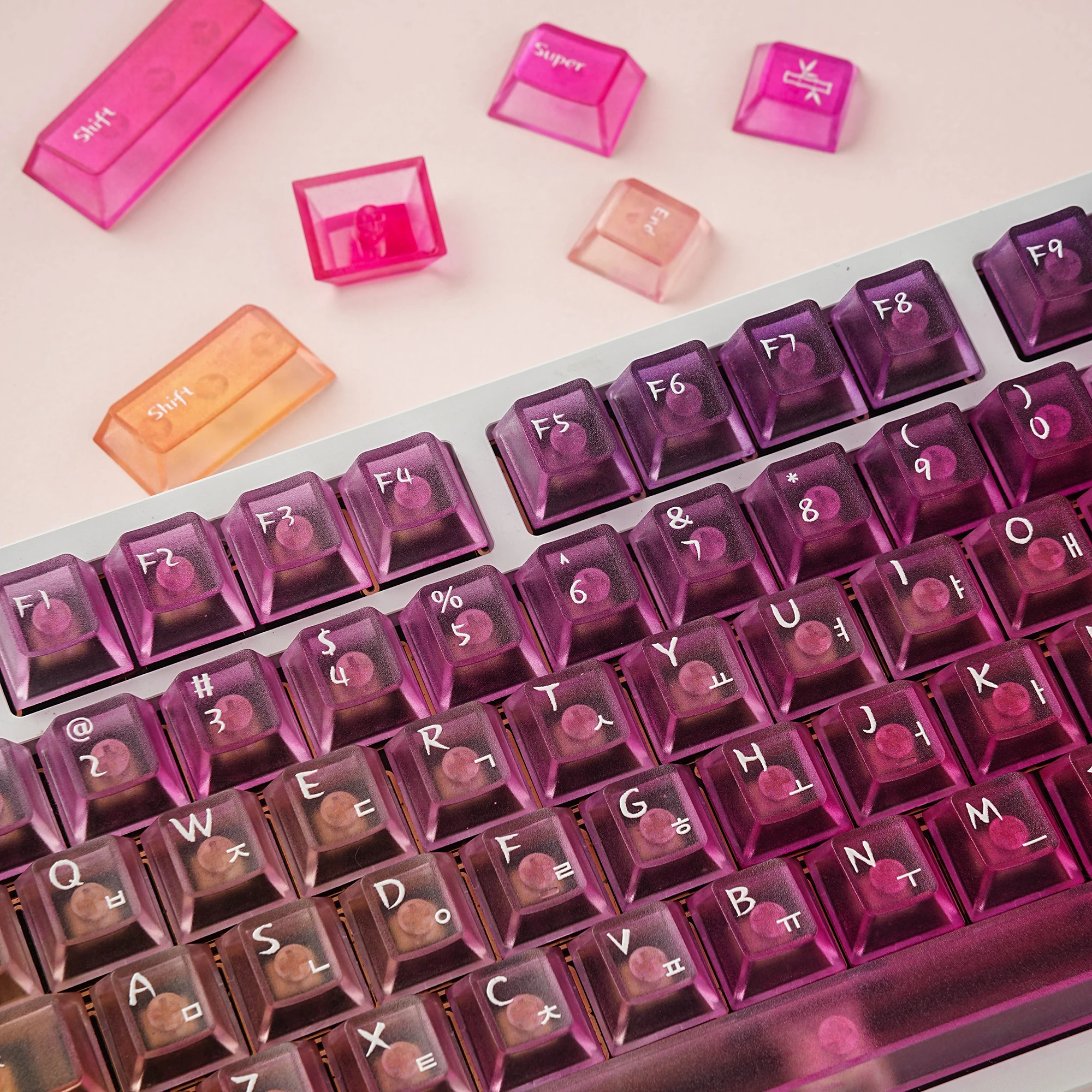 Korean Keycaps Fog Kermeates Color gradient PC Cherry Profile UV Printing For Korean mechanical keyboard MX Switch