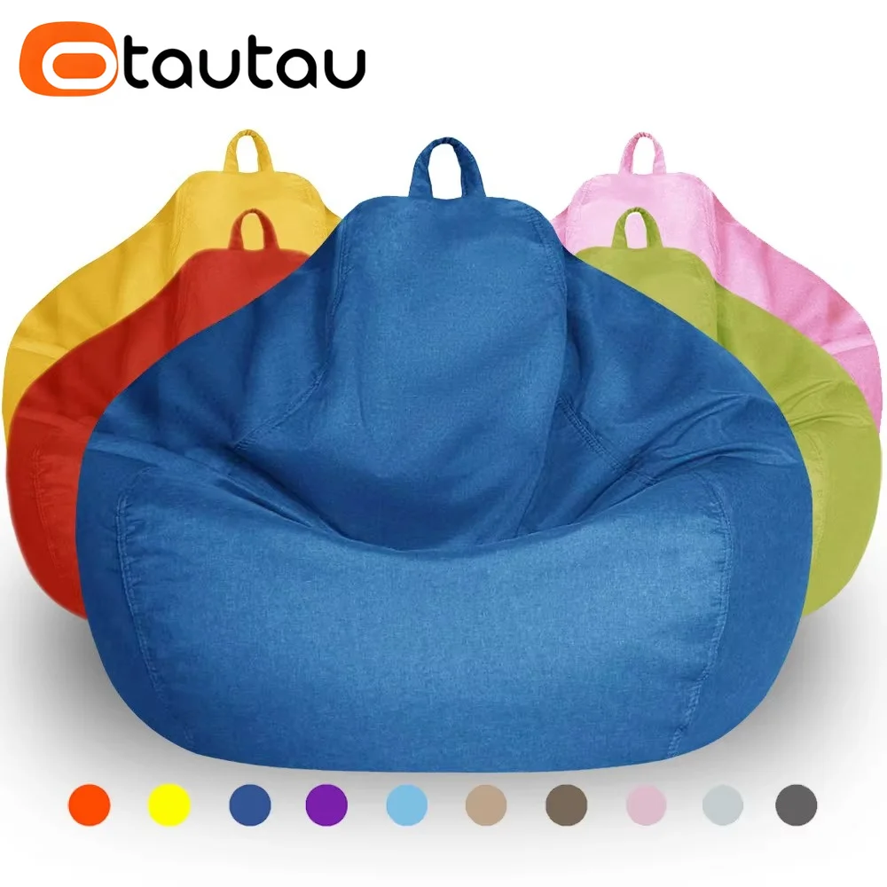 OTAUTAU Adults Children Bean Bag Cover without Filler Cotton Linen Beanbag Chair Pouf Salon Corner Seat Ottoman Puff Sac DD002