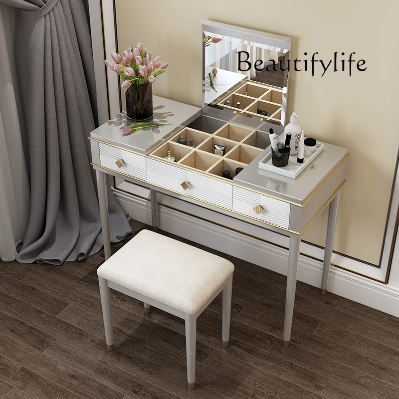 

yj15 Light luxury dresser bedroom modern simple small solid wood cosmetic table and cabinet integrated