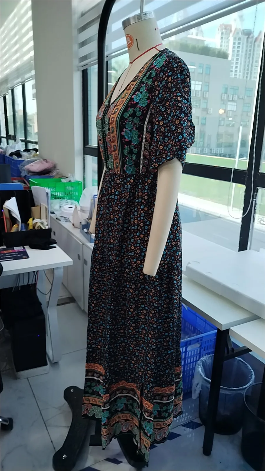Elegant Casual Long Dress Boho Print Design Short Sleeve V Neck Summer Dress For Women 2024 Fashion