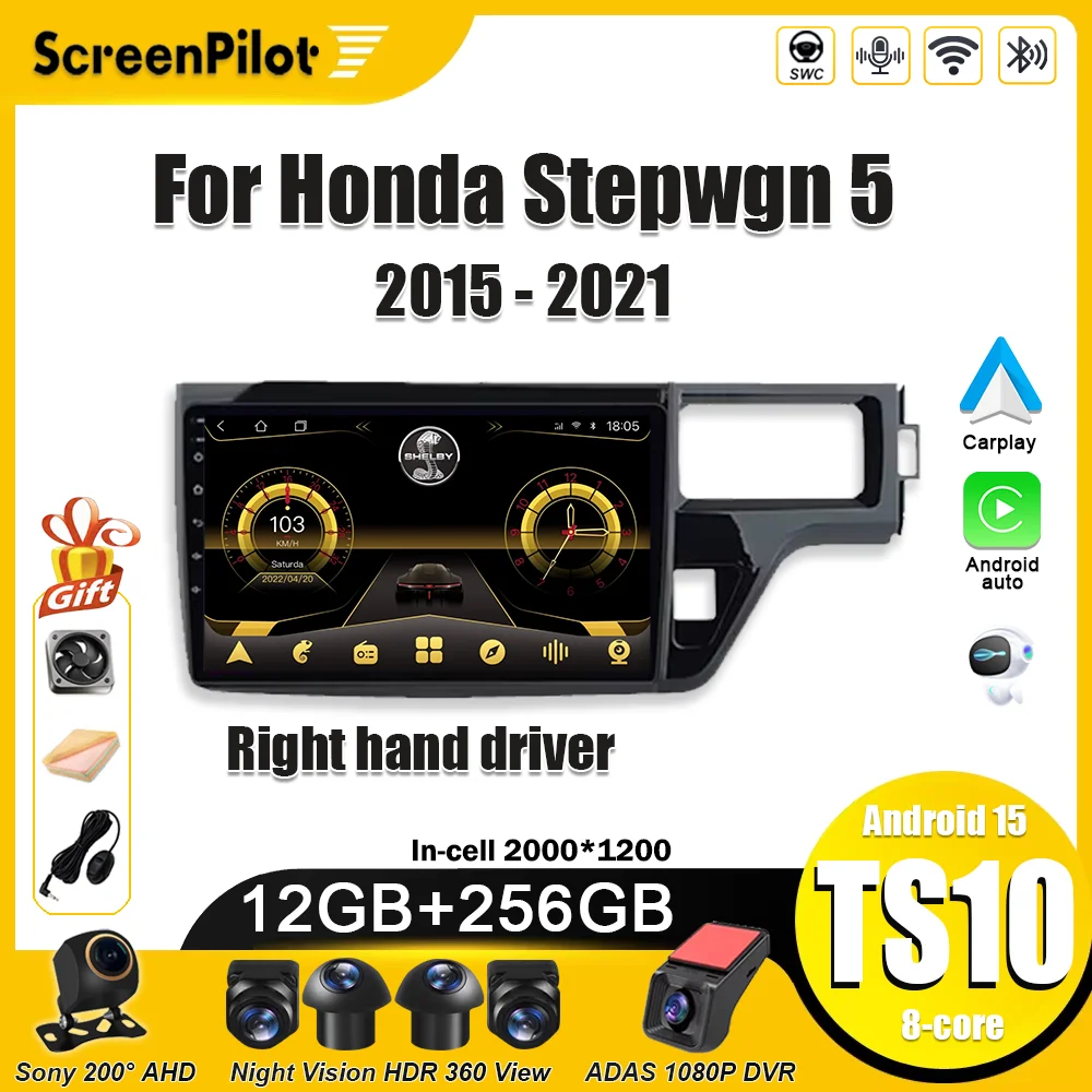 For Honda Stepwgn 5 2015 2016 - 2021 Android 16 Right hand driver Car Radio Multimedia Video Player Carplay Touch Screen Wifi 5G