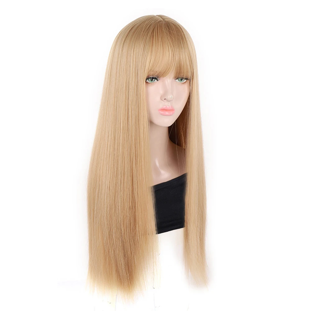 Belle Show Long Straight Wig With Bangs Synthetic Blonde Wig 26 Inch Cosplay Wig Party Wigs High Quality Wigs For Women