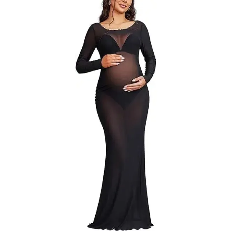 2024 Maternity Photography Props Dress Large Elastic Mesh Sexy Transparent Dress Taking Photos Of Pregnant Women Clothing