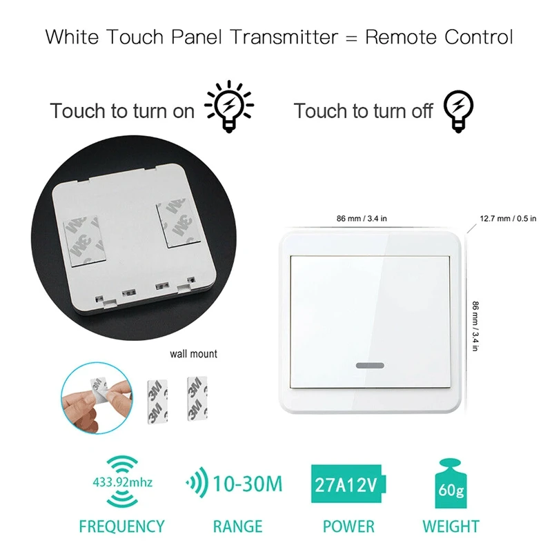 Portable Wireless Wall Light Switch No Wiring Power 86 RF Remote Transmitter