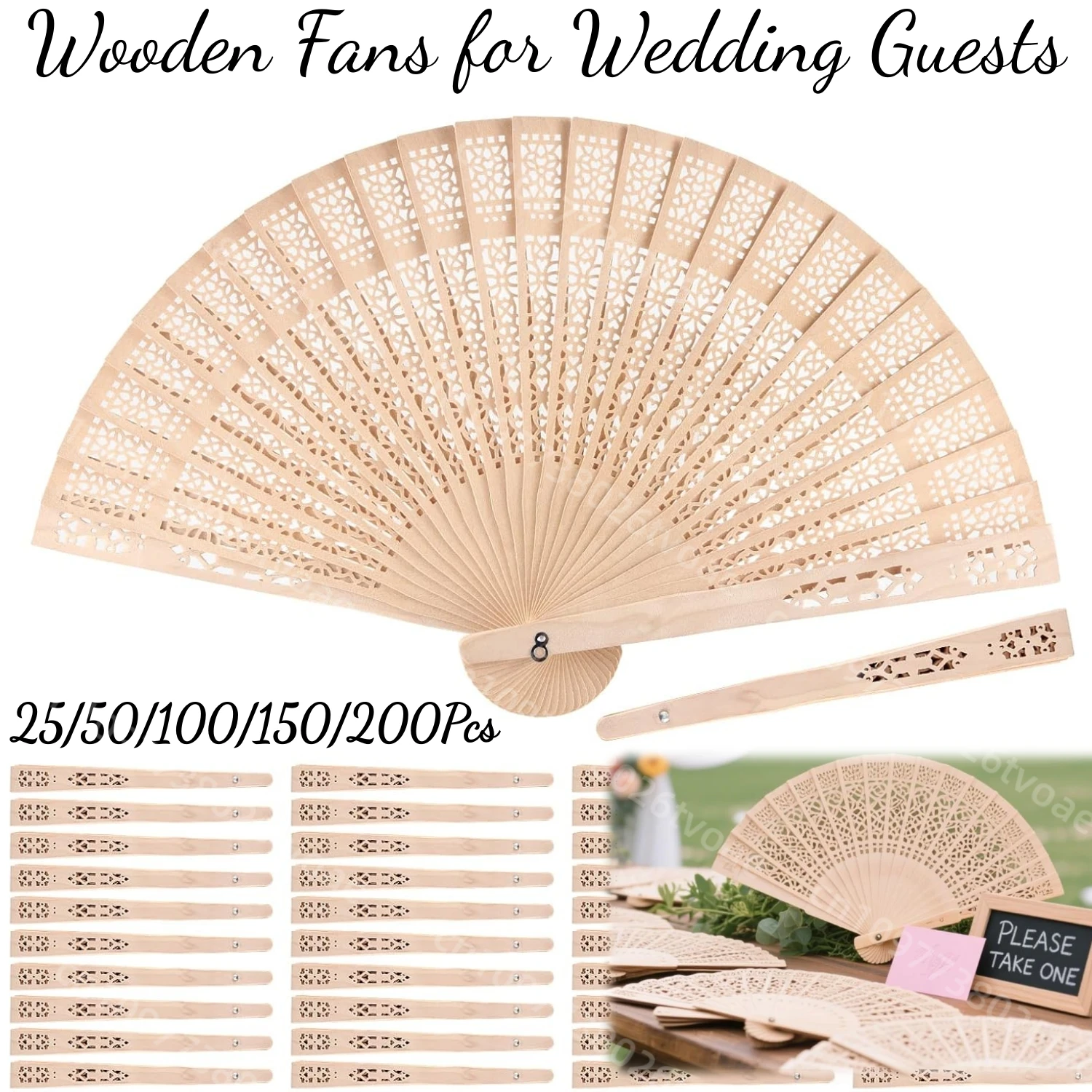 

10-200Pcs Wooden Fans for Wedding Guests Hand Fans Bulk Wedding Fans Hand Held Folding Fans Wooden Openwork Personal Handheld