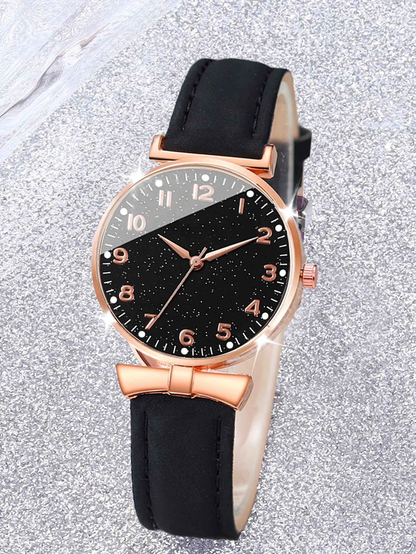 Black leather stylish simple ladies quartz watch with Black Butterfly Set Back to School season gift simulation watch