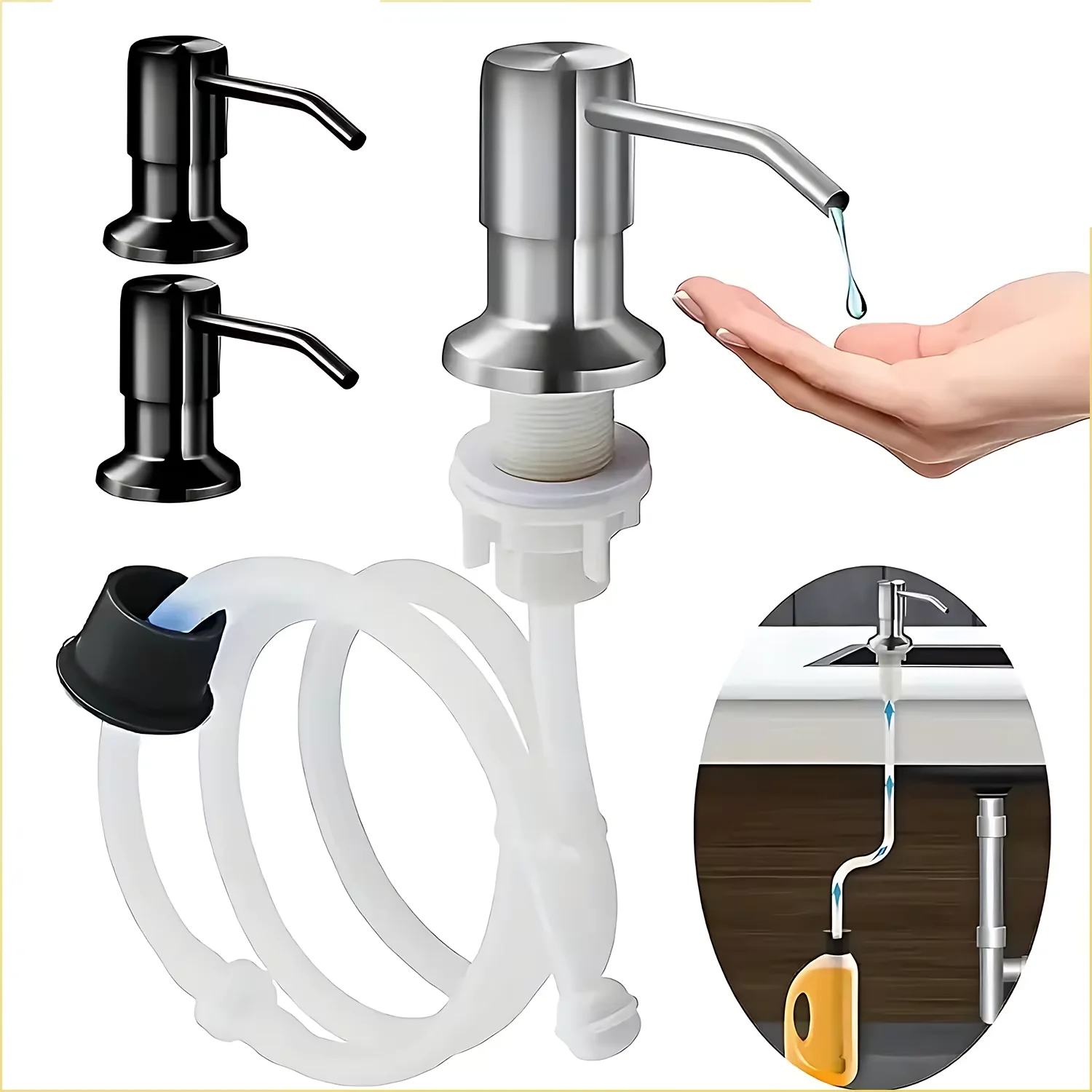 Kitchen Sink Liquid Soap Dispenser Pump Stainless Steel 350ml Sink Mount Hand Press Soap Bottle Dish Soap Dispenser