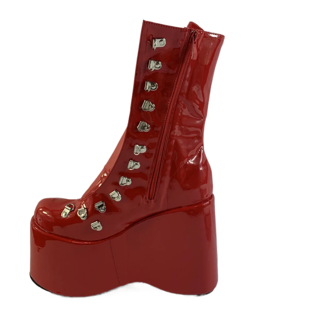 13 cm High Heels Plateaustiefel, Bühnenshow Herbst-/Winterschuhe, kurze Unisex-Botas mit dickem Boden, Schwarz, Rot, Gelb, Lila, Direktversand