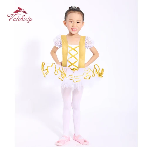 Imagen 1 del producto Gran oferta, vestido de baile de Ballet amarillo para niñas, terciopelo dorado, tutú de Ballet para niños, trajes de leotardo de gimnasia para actuación
