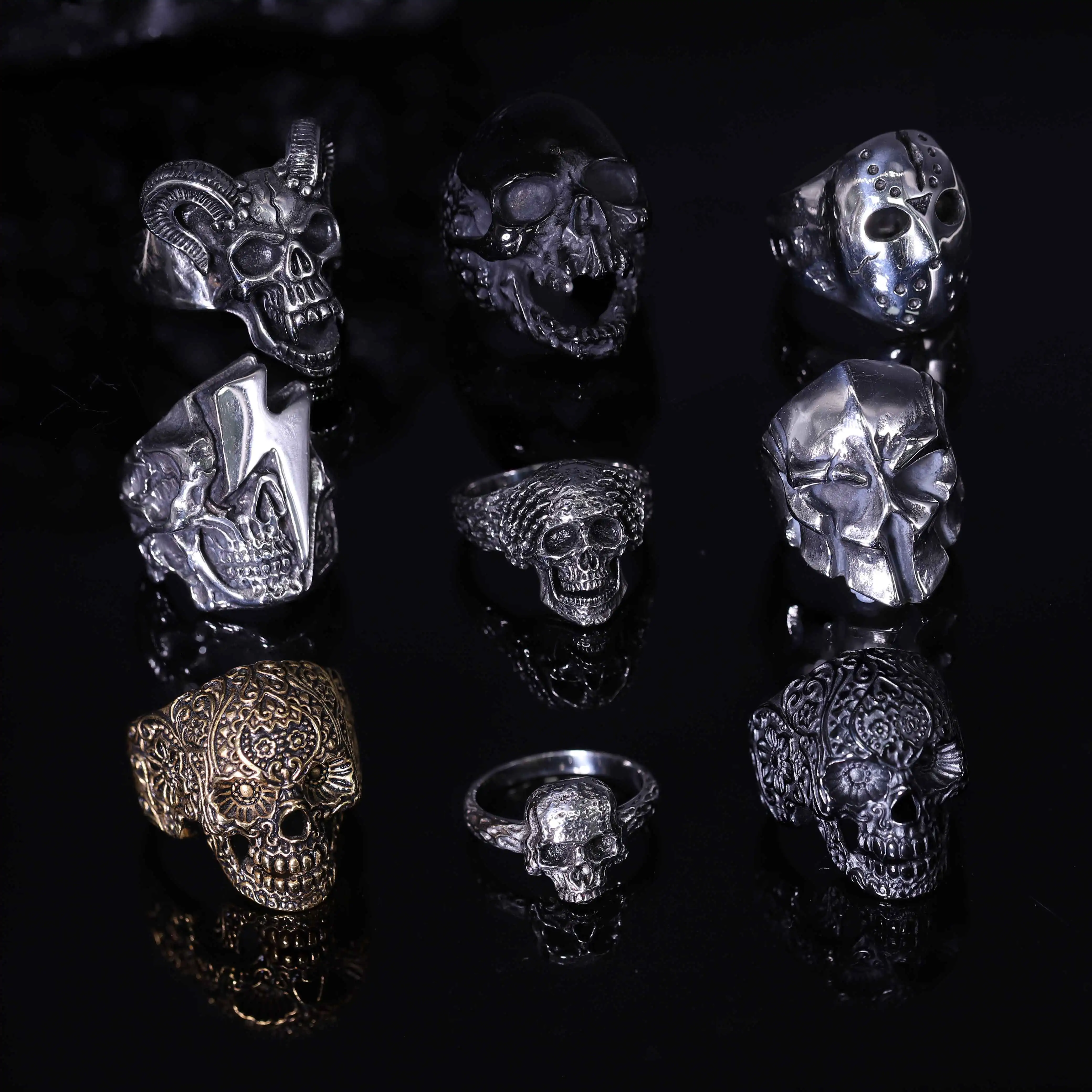 

Gothic Viking Stainless Steel Skull Rings Vintage Motorcycle Sheep Skeleton Steampunk Mf Doom Mask Calaveras Sparta Punk Rings