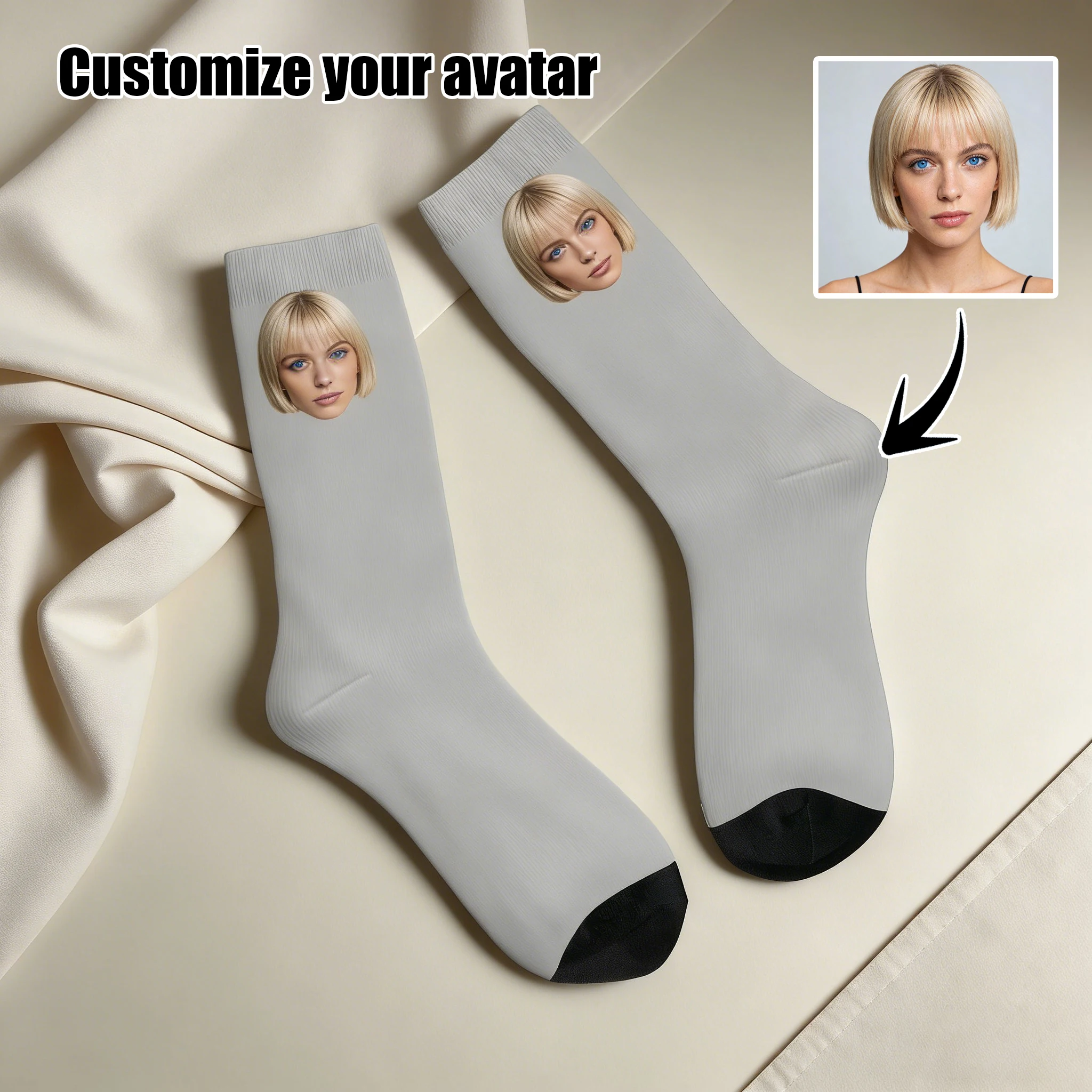 

Personal Customized Avatar Printed Socks for Men Women Fashion Funny Cotton Long Socks for Children DIY Design Compression Socks