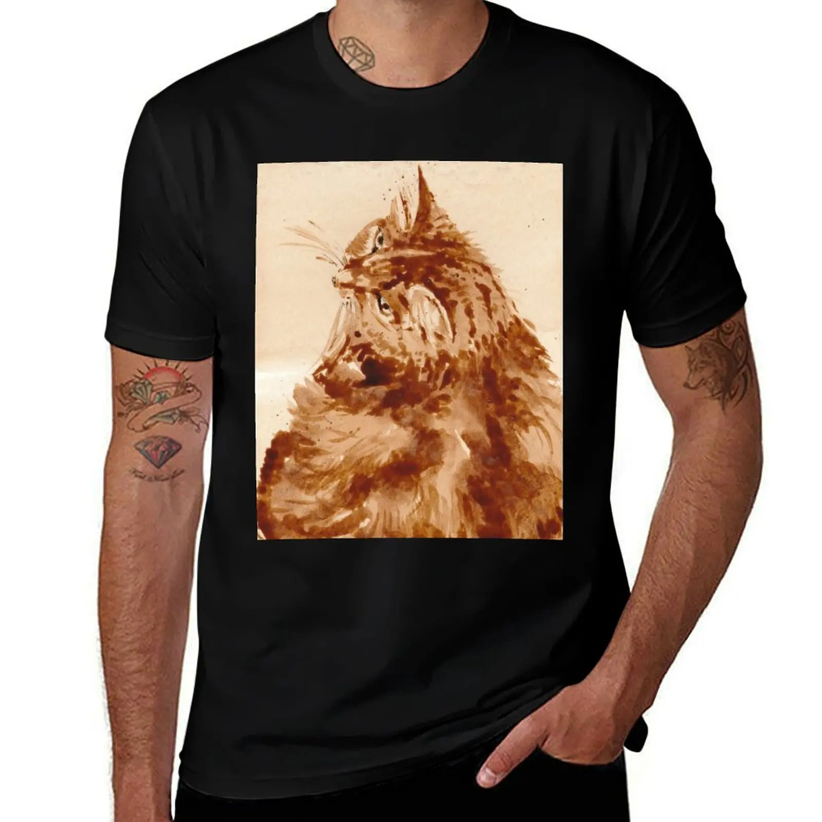 

Кофейная серия: футболка «Мой кот», хлопковая футболка, футболки с принтом для мужчин, мужские футболки, хлопковая футболка