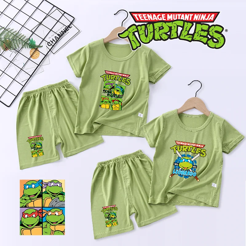 TMNT Mutant Ninja Turtles Kids Pajamas Suit Anime Cartoon Printed Baby Sleepwear Set Short Sleeve Tops Shorts 2 Piece Set Summer