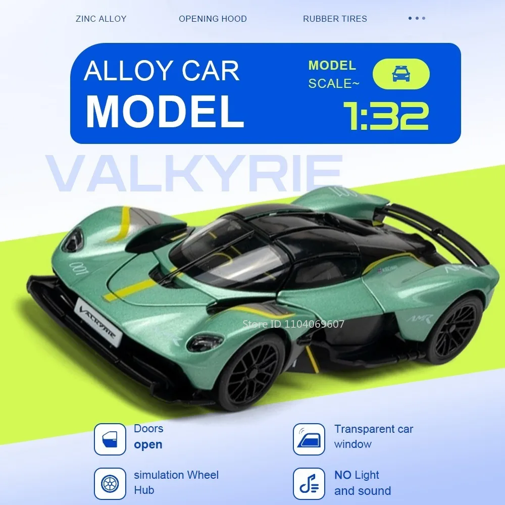 

1:32 Valkyrie Supercar Model Toys Alloy Diecast with Acrylic Dust Cover Doors Opened Rubber Tires Simulation Sports Car Kid Gift