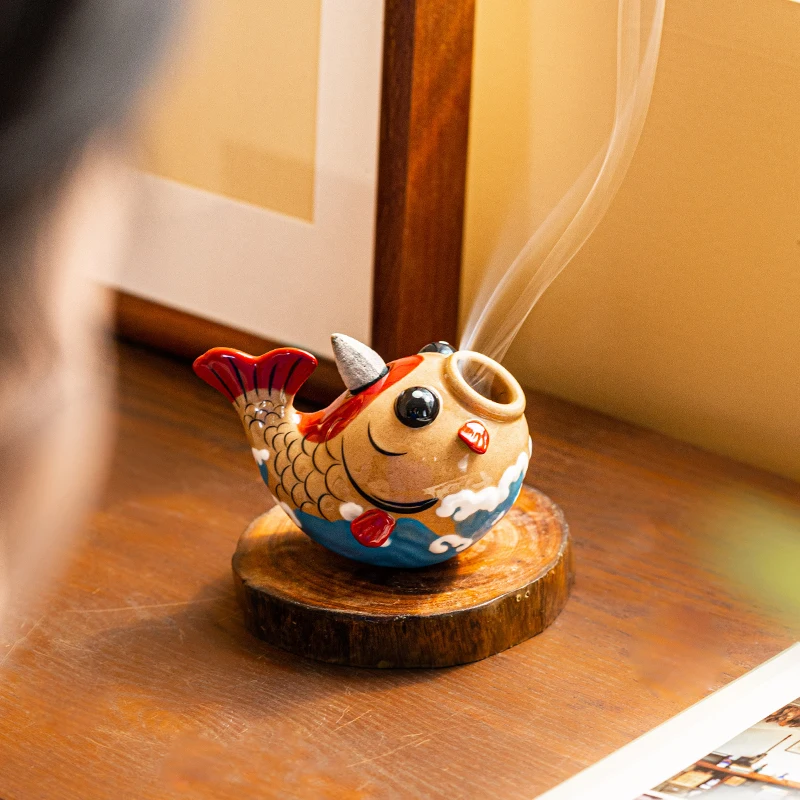 مبخرة الأسماك الحلي غير توابل تمثال منضدية الظهر المتدفقة مبخرة لطيف الإبداعية السيراميك كوي الديكور