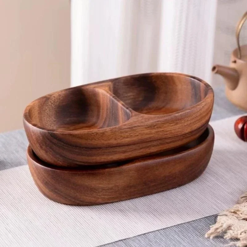 Wooden Divided Serving Trays Candy Bowl Bread Round Fruit Dessert Plate Appetizer Platter Snacks Tray Easy to Clean Y5GB