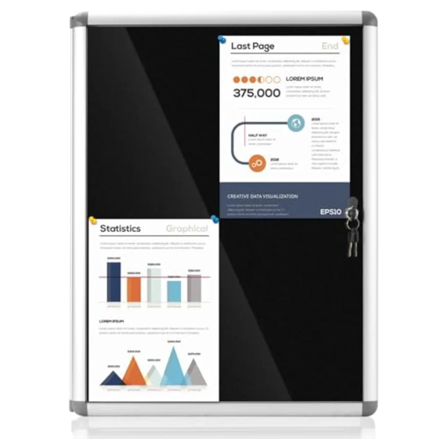 

Enclosed Bulletin Board Lockable Display Case Message Board with Locking Door for Indoor Black Felt Silver Aluminum Frame 26x20