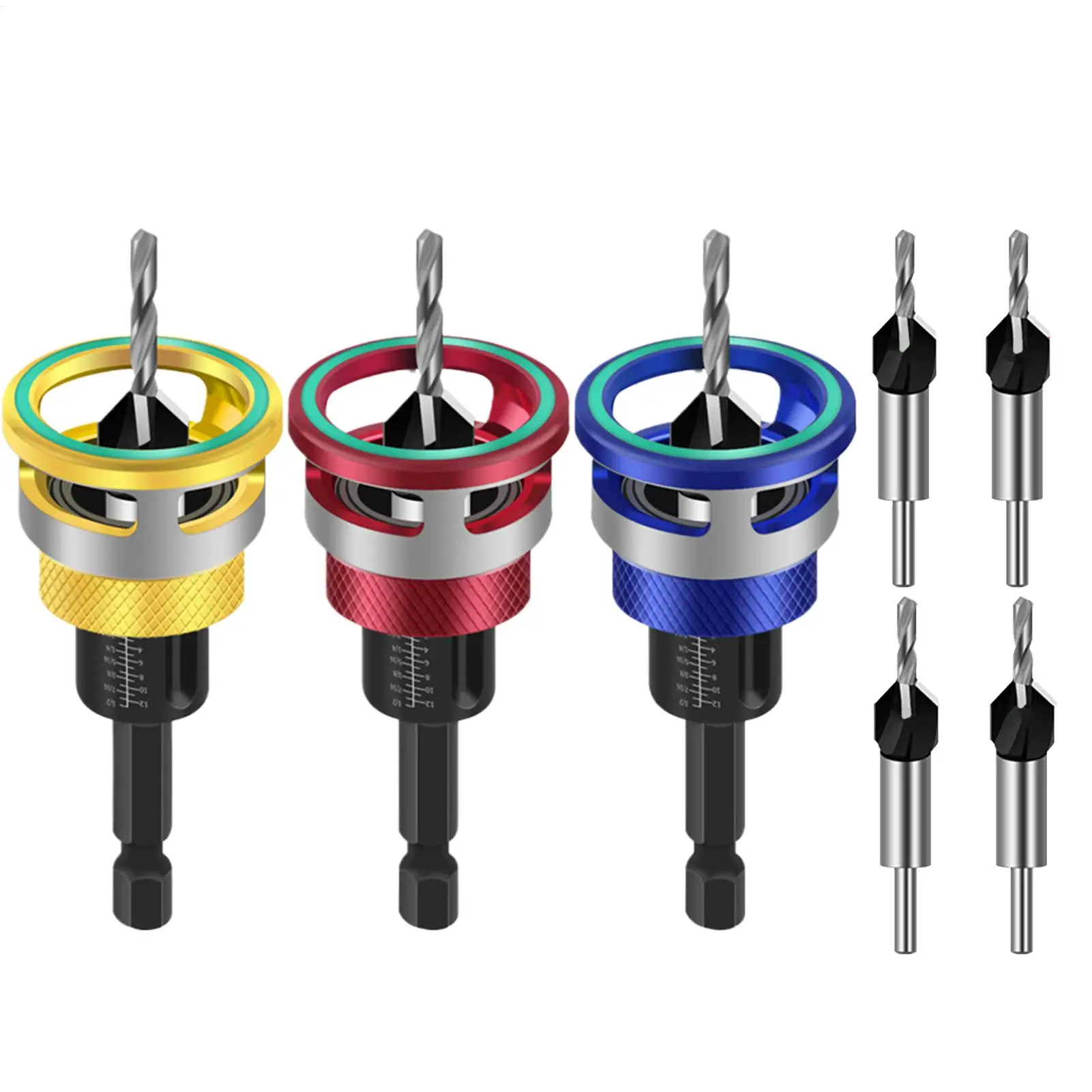 皿穴ドリルビット-4本セット-クイック調整可能アクセサリーツール-木工用カウンターシンクビット-木工用穴あけ用